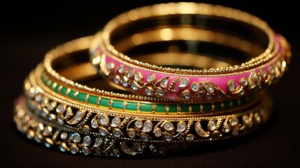 Indian bridal kundan bangles ceremony jewelry arachi.Generative AI