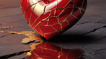 kintsugi style heart. valentine's day concept