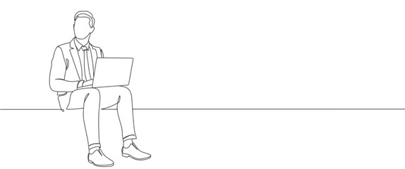 man working oneline continuous line art vector eps