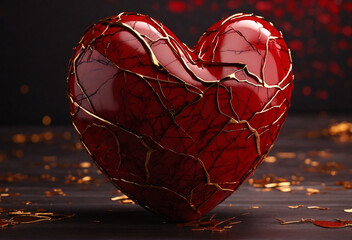 kintsugi style heart. valentine's day concept