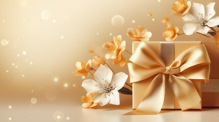 Gift box with flowers and bokeh background