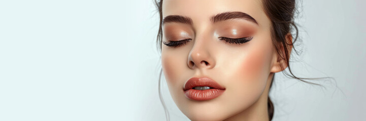Eyelash extensions. Beautiful woman with extreme long false eyelashes - Powered by Adobe