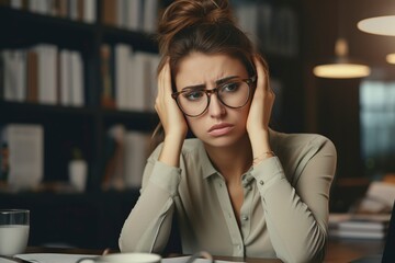young woman with clear signs of stress and anxiety