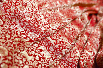 Indian made wedding red silk fabric	
