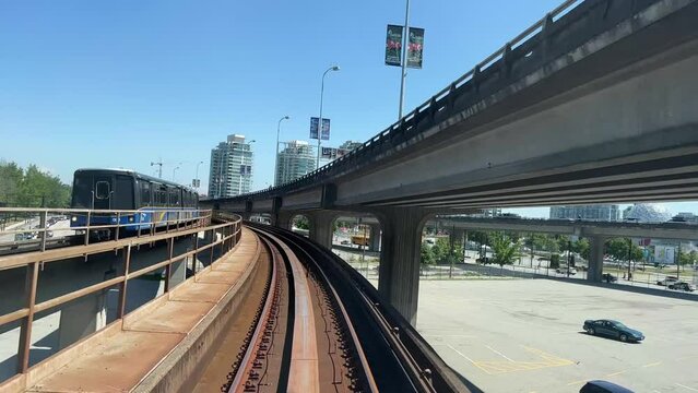 Vancouver SkyTrain new Canada Line to Surrey. home rails train sky train road trip traffic big city life convenience comfort blue sky nice weather Vancouver Canada