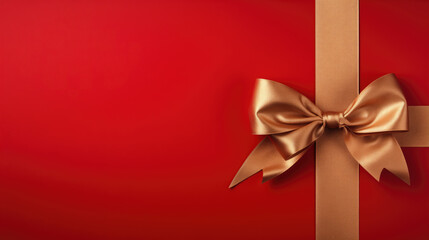 Red background with golden bow on top	
