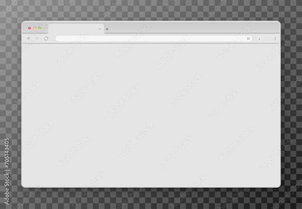 Poster an empty gray browser window on a transparent background. website layout with search bar, toolbar an