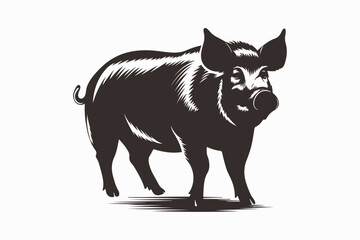 Black boar vector, mouse silhouette isolated on white background