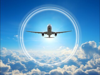 plane flying out through a portal, sky - ai generated