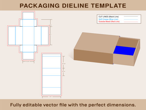 Sleeve match box style Jewellery Box dieline template and 3d box 