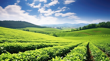 Fototapeta na wymiar Green tea agriculture field