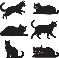 set of cats silhouettes - obrazy, fototapety, plakaty