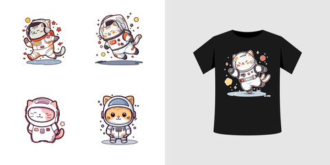 cute cat astronaut vector illustration. vector files can be for T shirts, sticker, printing needs