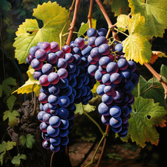 Black or purple grapes at agriculture field