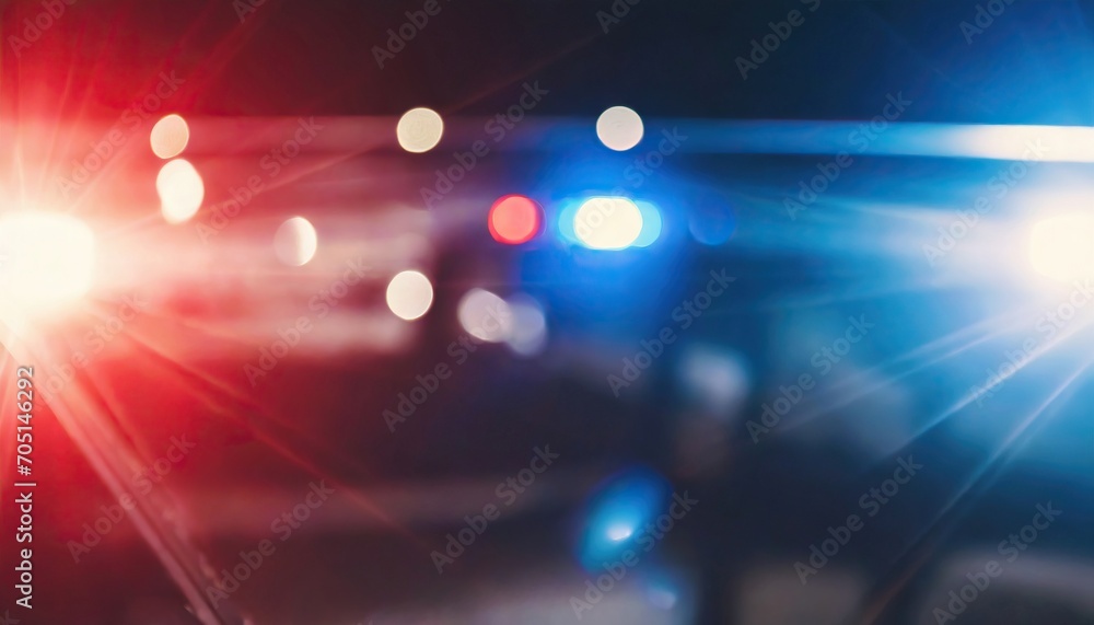 Wall mural blurred background of police flashing lights at the crime scene