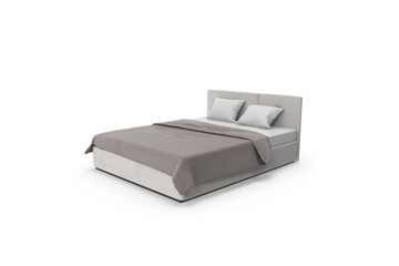 bed with pillows  modern 3d bed on a white surface