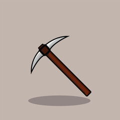 Crypto mining tool vector Wooden pickaxe and gold nugget pile, the ore in cartoon style isolated on white background. Mine, a digging concept. Handle tool, and instrument.
