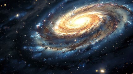 Fototapeta premium Cosmos, space and spiral universe on black background with light, pattern and color glow solar system.