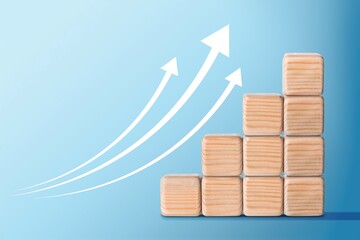 Wooden blocks with percentage signs, represent rate increase, sales increase