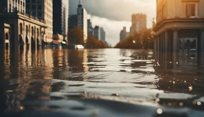 Fotobehang Verenigde Staten Flood flooding the city. Climate change concept