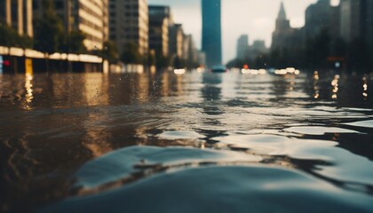 Flood flooding the city. Climate change concept - obrazy, fototapety, plakaty