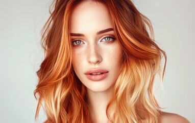 Naklejka premium Gorgeous woman with ombre or balayage techniques hairstyle