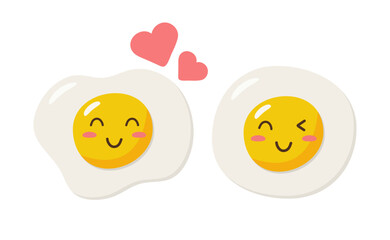 Paired eggs. Kawaii style. Valentine's Day. Vector illustration.