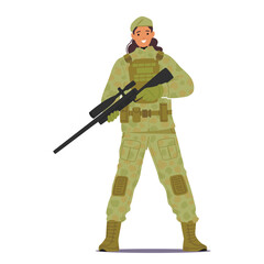 Resilient Woman Soldier, Adorned In Combat Gear, Embodies Strength And Courage, Ready To Face Challenges, Vector