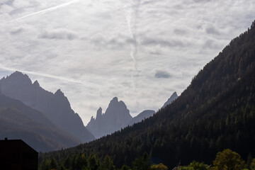 Scenic view Elferkofel and Zwoelferkofel in majestic mountain range of Sexten Dolomites, South...