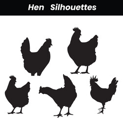 Set of hen silhouette