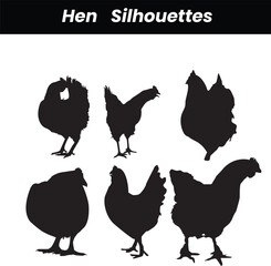 Set of hen silhouette