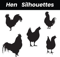 Set of hen silhouette