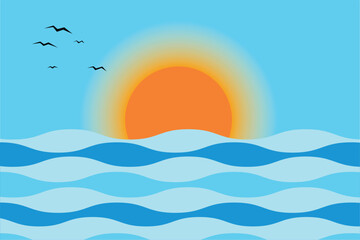 cute sunset background with sea waves