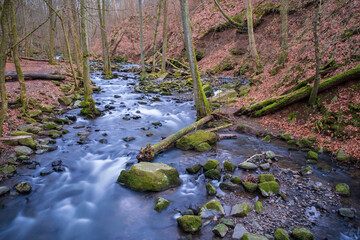 Long-term exposures of the stream in the Holzbach valley in the Westerwald/Germany in early spring
