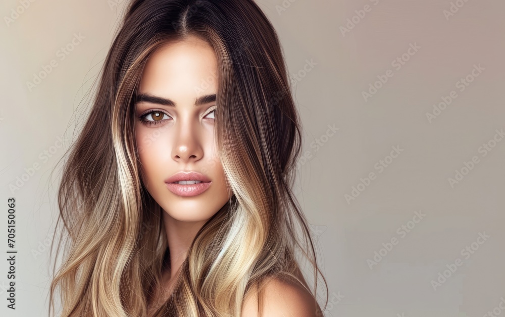 Wall mural gorgeous woman with ombre or balayage techniques hairstyle