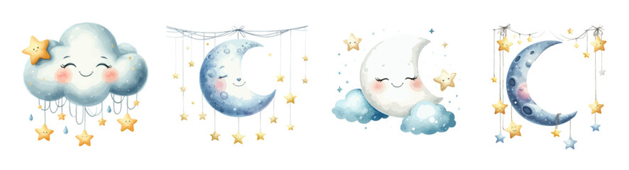 Watercolor illustration set of nursery elements.