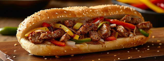 hot dog with vegetables and meat, with chili pepper