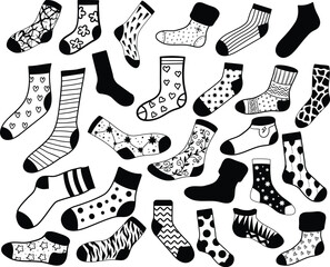 Socks silhouettes set isolated vector on white background