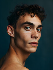 Studio Photograph of a Male Model on a Dark Blue Background Generative AI