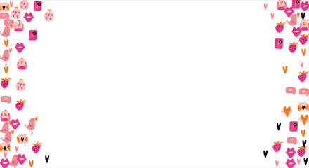 Bright frame background with Valentine's Day elements. Blank postcard, invitation to a holiday, wedding. Doodle. Vector illustration.