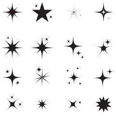 Star vector icons set. Twinkling stars illustration. Sparkles, shining burst. Christmas vector symbols isolated