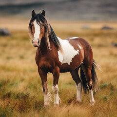 Obraz premium A Pinto Horse Standing in a Field