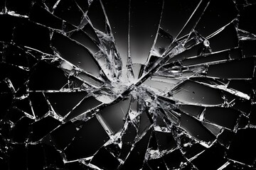 Shards of shattered glass on a black background with a grungy overlay.