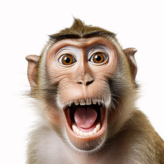 Macaque  Portraite of Happy surprised funny Animal head peeking Pixar Style 3D render Illustration