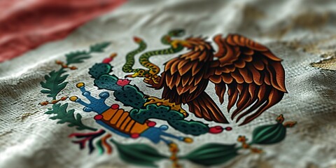 Authentic image of the Mexican flag. Close-up photo.