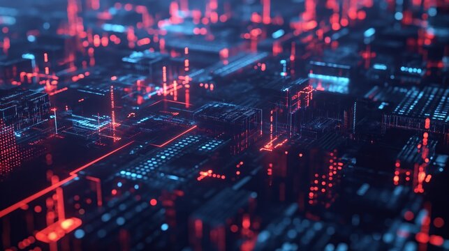 digital datastream particles with flowing energy and bokeh background