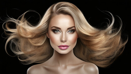 Beautiful female model with perfect makeup and amazing hairstyle photoshot session. AI Generative.