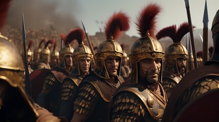 Roman soldiers in formation - obrazy, fototapety, plakaty