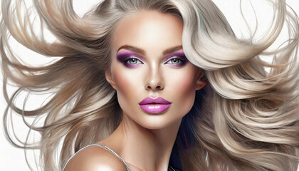 Obraz premium Beautiful female model with perfect makeup and amazing hairstyle photoshot session. AI Generative.