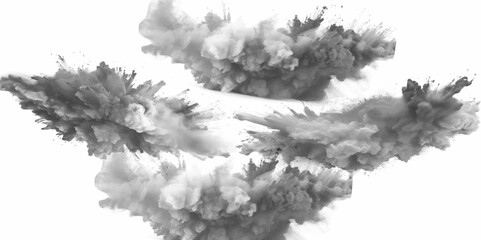 Black powder explosion with dark colors isolated white background. Abstract powder splatted on white background, Black vibrant paint black powder explosion with dark colors isolated white background. - obrazy, fototapety, plakaty